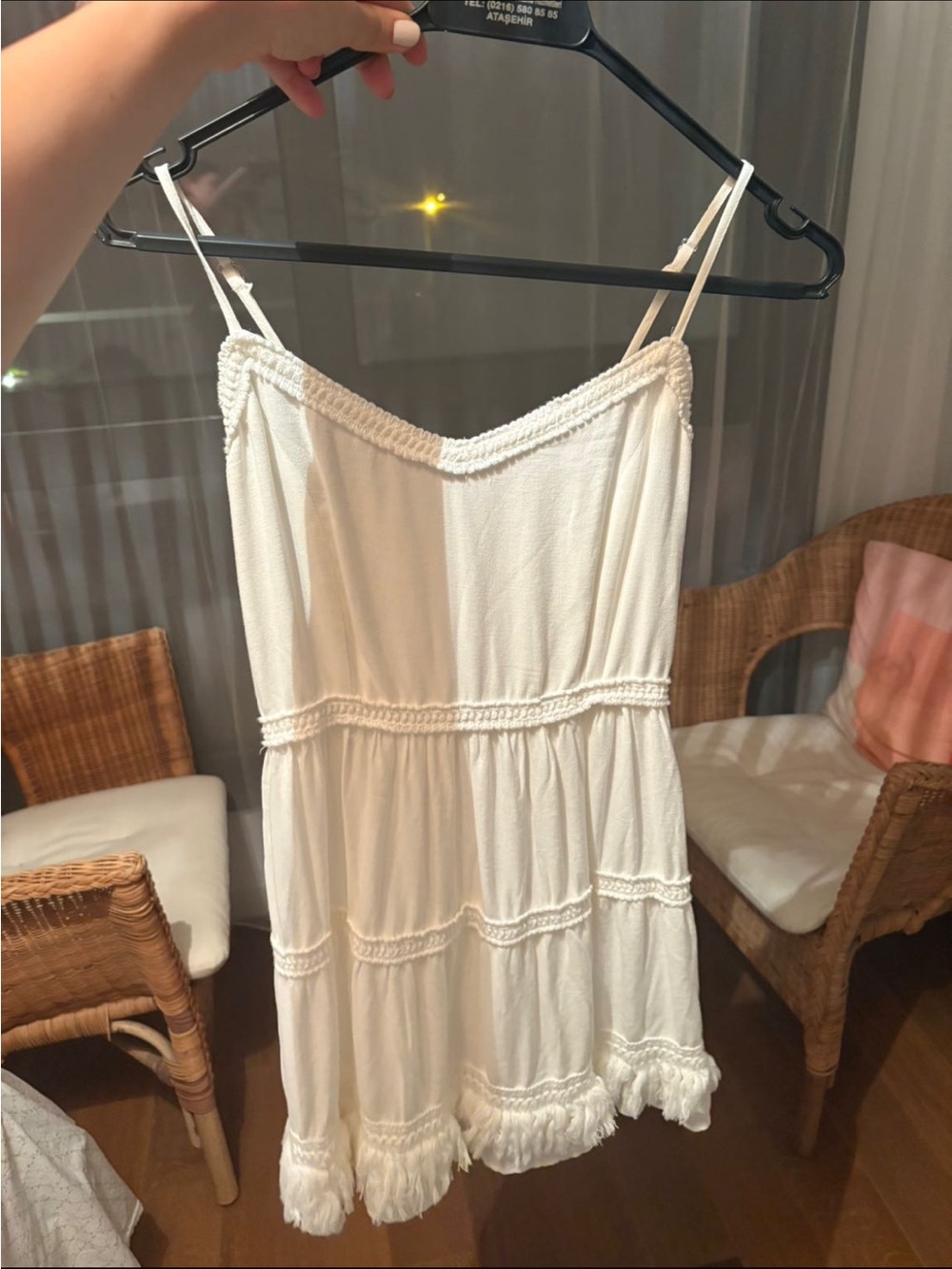 White Mini Sundress with Crochet Trim - Unbranded